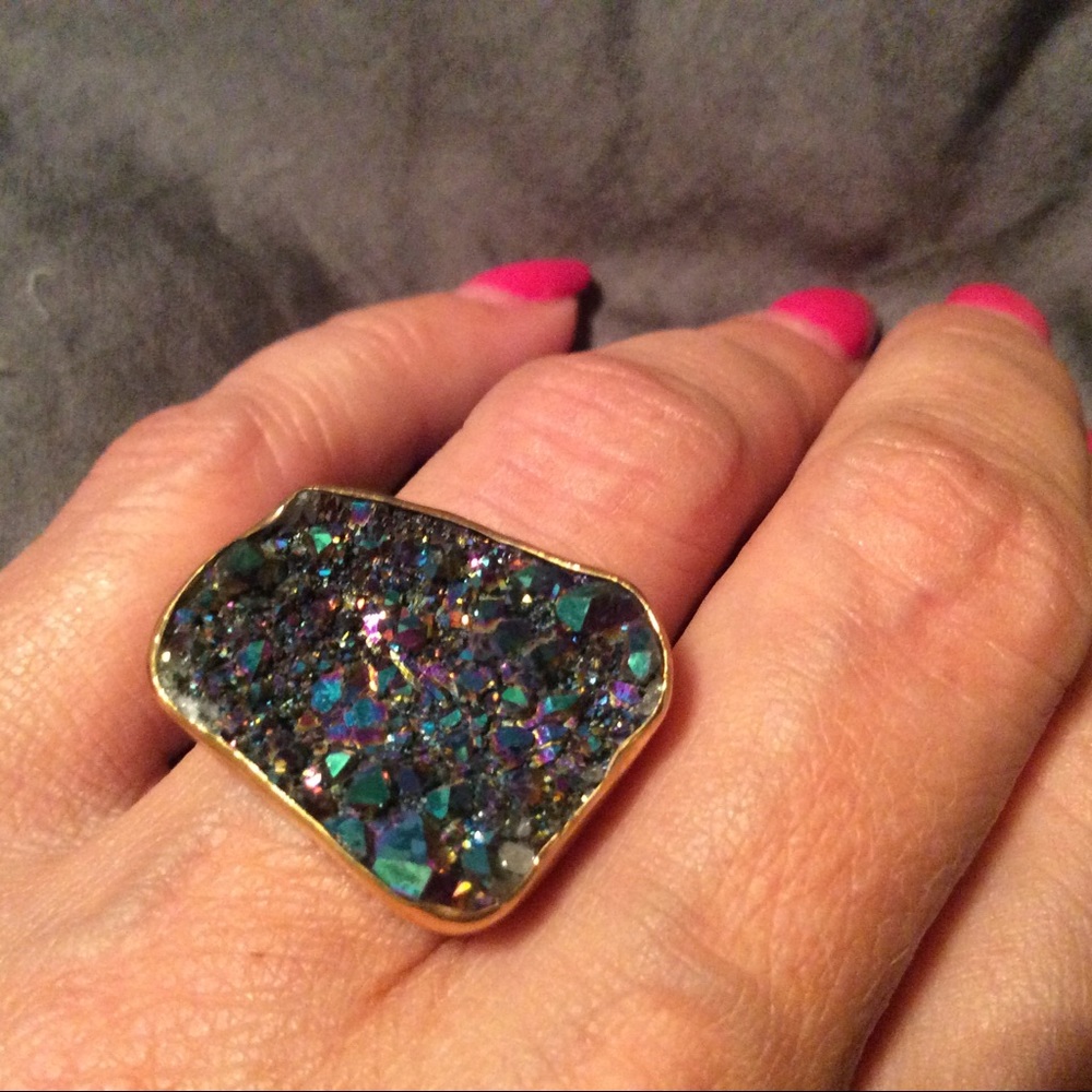 Jewel-toned Drusy Ring Sterling + 18K Yellow Gold